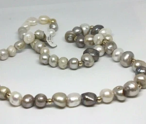 NEW NATURAL 10x18MM PEARL NECKLACE MULTI-COLOR HANDCRAFTED 14K YELLOW GOLD 26'' - Picture 1 of 7