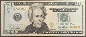 (UNCIRCULATED) $20 BILL ~ LOW 3 DIGIT ~ FANCY SERIAL NUMBER - Picture 1 of 3