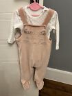 George Pink Bunny Velour Dungarees Outfit Set Cute 3-6 Months Fab Condition