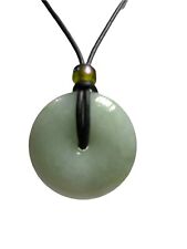 Certified Light Green Jade Mens Donut Necklace 40mm Leather Cord Gift for Him