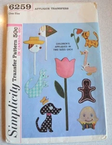Simplicity 1965 sin cortar #6259 apliques patrón de transferencia para ropa infantil - Imagen 1 de 4