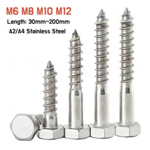 A2/A4 Stainless Steel Coach Screws Hexagon Head Wood Screws Hex Lag Bolts - Picture 1 of 8