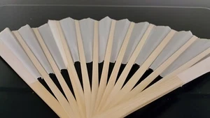 Bamboo & Silk (or Rayon) Ivory-Colored Fan 8.25" Height 14.5" Width - Picture 1 of 6