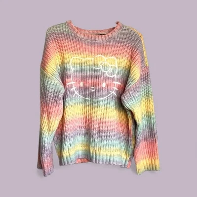 Hello Kitty Sweater Pullover Women Sz 2X Plus Rainbow Coquette Wool Blend Pastel - Image 1 of 4