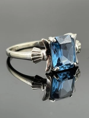 Anillo Topacio Azul Oro Blanco 10k Alargado Corte Radiante Media Luna Lados Talla 9.25 Foto 1 de 4