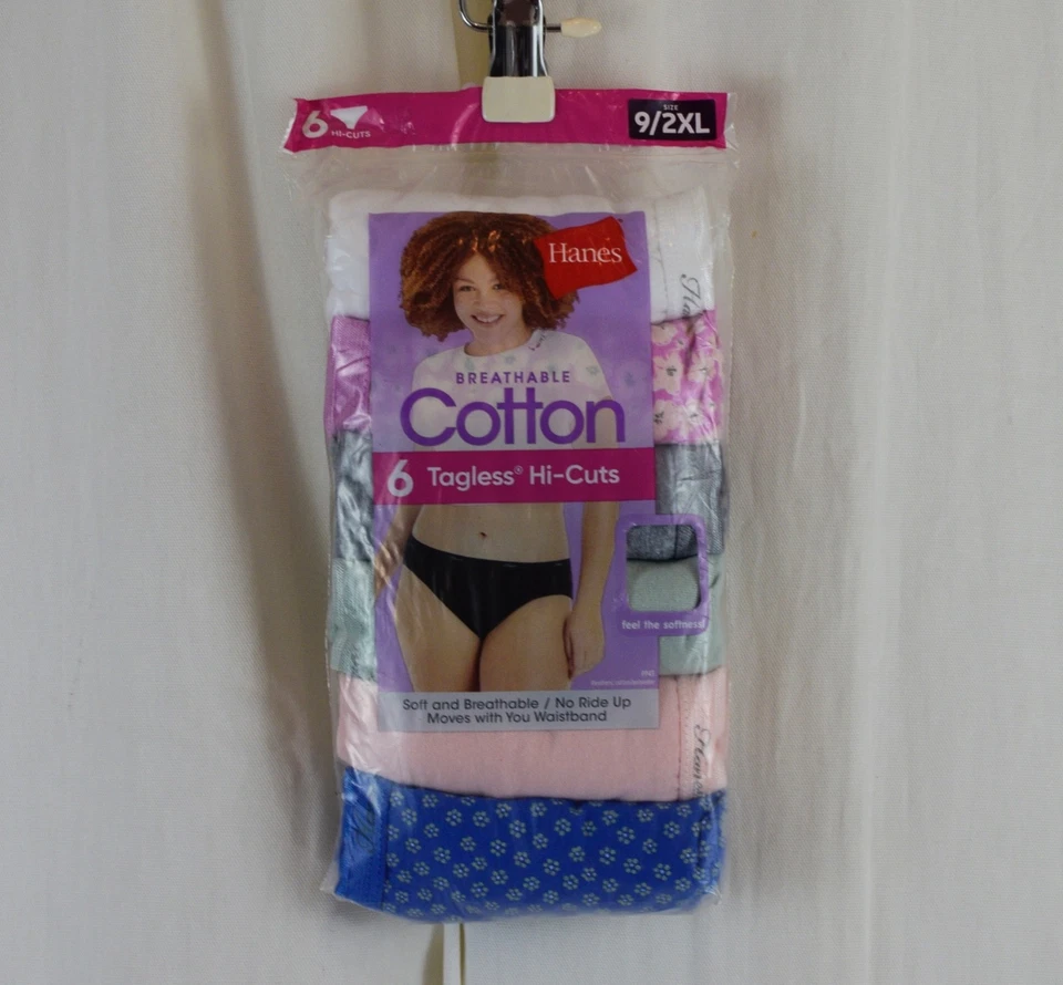 Hanes PP43WB Womens No Ride up Cotton Hi-cut Panties Solid - Size 9