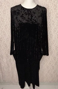 Solika Black Stretch Crushed Velvet Shift Pop Over Dress Side Pockets Size Med - Picture 1 of 13