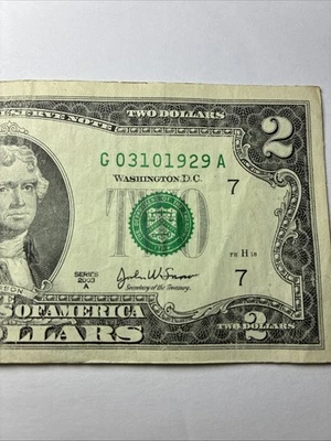 Birthday note $2 Bill 03/10/1929  Serial Number G 03101929 A March 10 1929 - Image 1 of 3