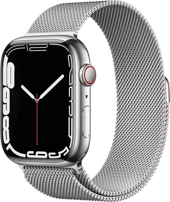 Apple Watch Series 7 (GPS+LTE) 45 мм в серебристом корпусе из нержавеющей стали и с миланской петлей - Изображение 1 из 2