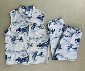 Vintage Roughrider by Circle T Western Wear Set Weste & Hose Cowboy Print USA M 7/8 - Bild 1 von 19