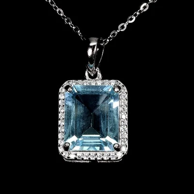 925 Argento Sterling Collana Ottagono Topazio Blu 11x9mm Naturale Gemma Gioielli - Immagine 1 di 4