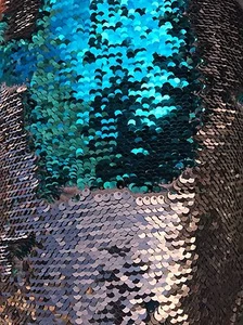 New 5mm Mermaid Rose Gold/Teal Sequin fabric on Spandex Sold by the yard-Flip - Picture 1 of 4