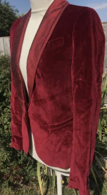  CHAQUETA BLAZER DONDUP TALLA 12 ALGODÓN TERCIOPELO Y SEDA PURA VINO TINTO DISEÑADOR ITALIA Foto 1 de 4