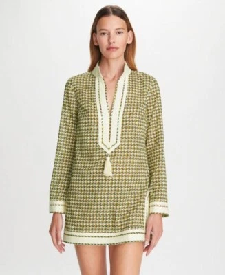 TORY BURCH Printed Tory Basketweave Tunic Medium Red Green Blue Cream (New) - Image 1 of 4