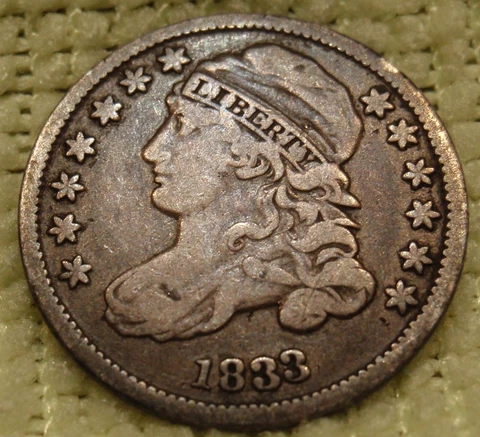 1833 Capped Bust Half Dime Silver "Last 3 High" Nice Original Type Coin Cover