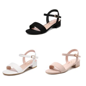 Girls Ankle Strap Open Toe Low Chunky Heel Sandals for Wedding Party Dress Shoes - Picture 1 of 18