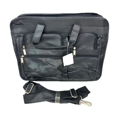 Laptop Shoulder Bag Top Handler Black Briefcase Faux Leather - Image 1 of 4