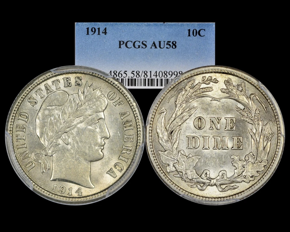 1914 Barber Dime graded PCGS AU58! - Image 1 of 1