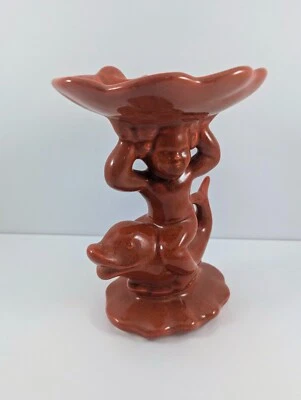 Saboneteira vintage 1969 holandesa laranja salpicada cerâmica querubim golfinho 8" - Imagem 1 de 4