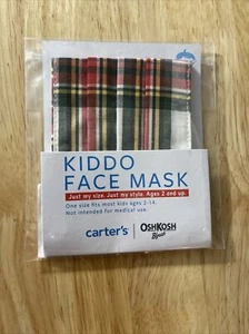 Carters Kiddo Face Mask Red Plaid ages 2 and up Osh Kosh Bgosh NEW SEALED - Picture 1 of 3