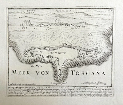 PIOMBINO 1725 G. Bodeneher Stampa Antica Originale Livorno TOSCANA Mappa Pianta - Immagine 1 di 3