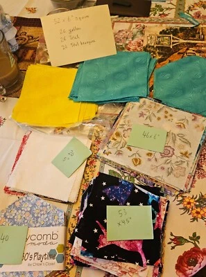 Lot Of 268 Cotton Quilting Squares & Hexagons Moda Etc Various Sizes & Patterns  - Image 1 of 4