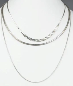 STERLING SILVER NECKLACE CHAINS (3)-20" OMEGA, 25" CURB CHAIN, 18" SERPENTINE - Picture 1 of 19