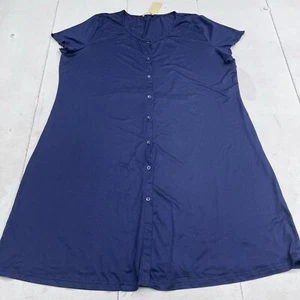 Ekouaer Navy Blue Button Down Short Sleeve Nightgown Pajama Dress Women’s 3XL - Picture 1 of 7