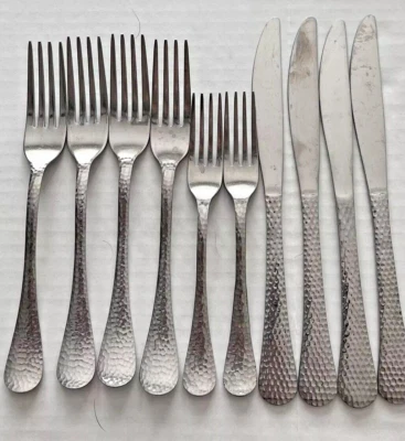 Cubiertos de acero inoxidable martillado cuchillo de cena tenedores utensilios de repuesto 10 piezas Foto 1 de 4