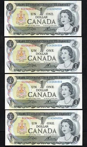 1973 X 4 CANADA ONE DOLLAR BILLS IN NUMERICAL SEQUENCE HAVE A L@@@@K - Picture 1 of 2