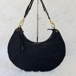 GUCCI One Shoulder Bag Hobo Sherry Line Black Leather Canvas Authentic USED - Picture 1 of 17