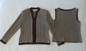 Set 2 pezzi ST JOHN COLLECTION Marie grigio marrone bianco maglia zip cardigan e guscio 6 CE - Foto 1 di 24