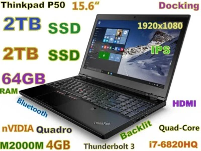 Workstation Thinkpad P50 i7-Quad FAST 4TB SSD 64GB 15.6" IPS M2000M + DOCKING - Image 1 of 4