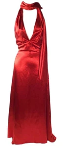 Sies Marjan Dress Red Satin Glossy Halter Tie Evening Gown Formal Small 2 - Picture 1 of 10
