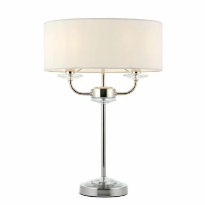 ENDON Nixon 40W E14 2lt Twin Table Lamp Nickel Plate Vintage White Fabric 60804 - Image 1 of 4