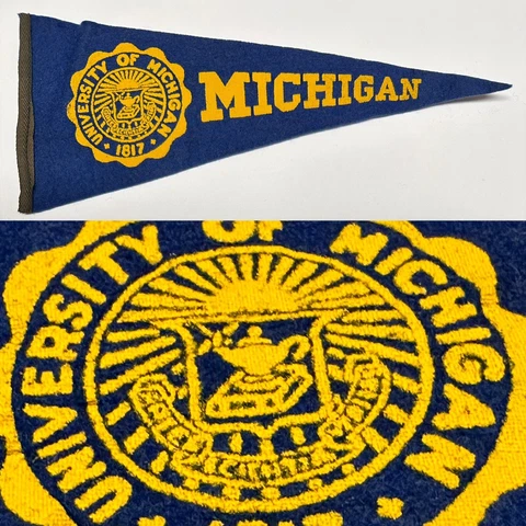 Vintage 1950s Michigan Wolverines Ann Arbor University Mini Pennant 3.5x8.5 MI Cover