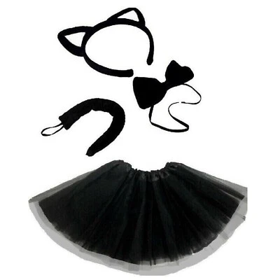 KRD LTD Kids Black Cat Tutu Halloween Costume Set with Ears & Tail for Parties
