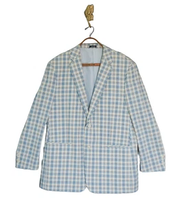 Saddlebred Men Seersucker Plaid Blazer 46 L Preppy Ivy League Wedding Sport Coat - Picture 1 of 21