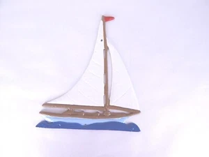 Metal Wall Art Sailboat Hand Painted Nautical Décor 10" x 9" - Picture 1 of 5
