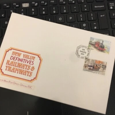1991 Isle of Man First Day Cover Railways Tramways New Definitive 4p 21p U/A FDC — 第 1/2 张图片