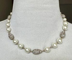 Anne Klein Fox Pearl/Pave Crystal Beads Necklace - Picture 1 of 5