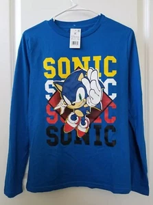 Sega Sonic the Hedgehog Blue Long Sleeve Shirt Boys Size XL (14-16) NWT - Picture 1 of 9