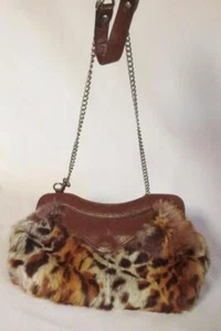 OLIVIA HARRIS Crossbody Shoulder Bag 12" x 7.5" t Leopard Print Fur Clutch Purse - Picture 1 of 12