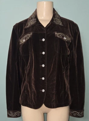 Christine Alexander Brown Velvet Jacket with Rhinestone Buttons Size Large - Image 1 of 4