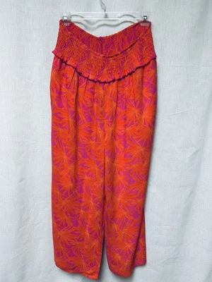 Женские длинные брюки Plazo Vibes тропический ярко розовый оранжевый размер 2 X талии эластичный - Изображение 1 из 4