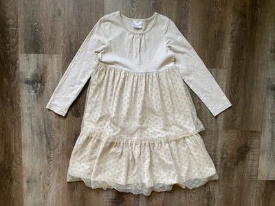 HANNA ANDERSSON beige & gold layered polka-dot dress w/ tutu skirt~size 130~8~ - Image 1 of 4