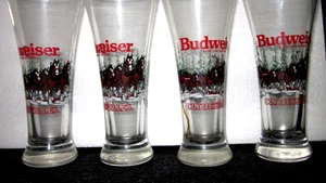 Budweiser Clydesdale Pilsner Glasses Set of 4 – 1989 Holiday Winter Beer - Picture 1 of 8