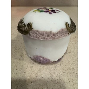 Frosted Glass Vanity Jar Lidded Trinket Box Floral Vtg Storage Container - Picture 1 of 6
