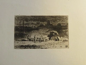 Félix BUHOT (1847-1898) EAU FORTE ORIGINALE IMPRESSIONNISME ANES BUTTES CAILLES - Imagen 1 de 5