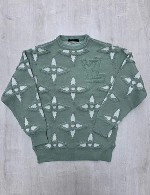 Pullover Sweater Mens Louis Vuitton LV Monogram Color Green Size XL Cotton - Image 1 of 4